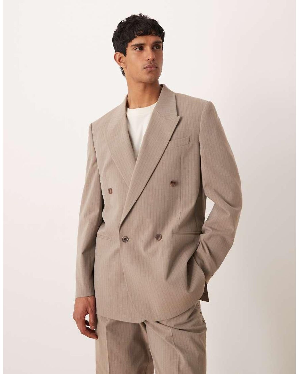 ASOS Natural Relaxed Square Shoulder Suit Jacket for men