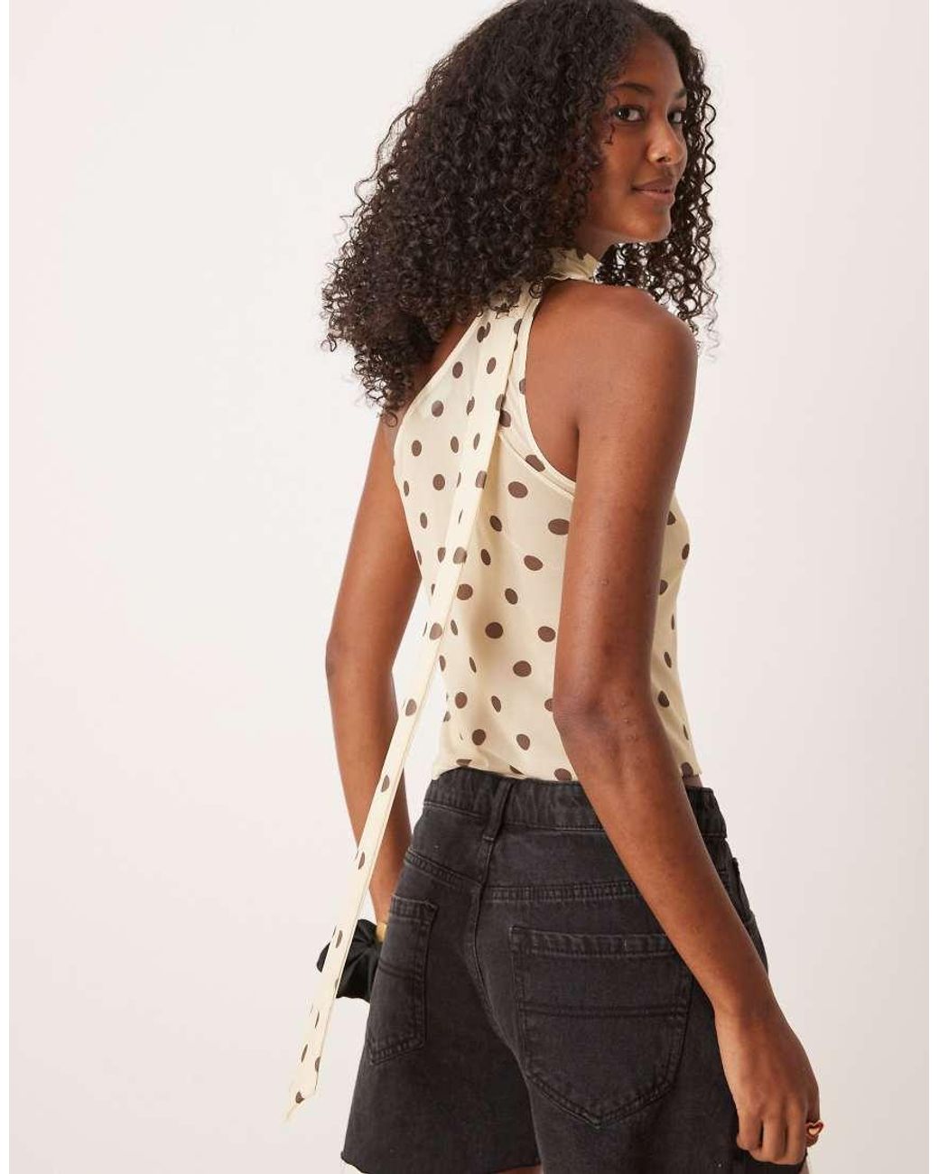 ASOS Natural Mesh One Shoulder Scarf Detail Top
