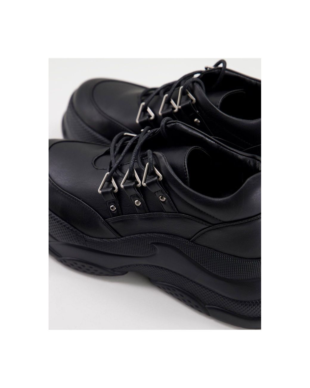 Daniel Ilope Black Leather Lace Up Chunky Shoes
