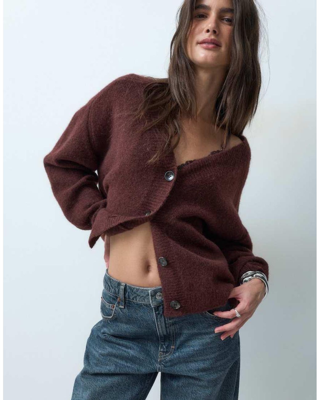 ASOS Brown Relaxed V Neck Cardigan With Wool
