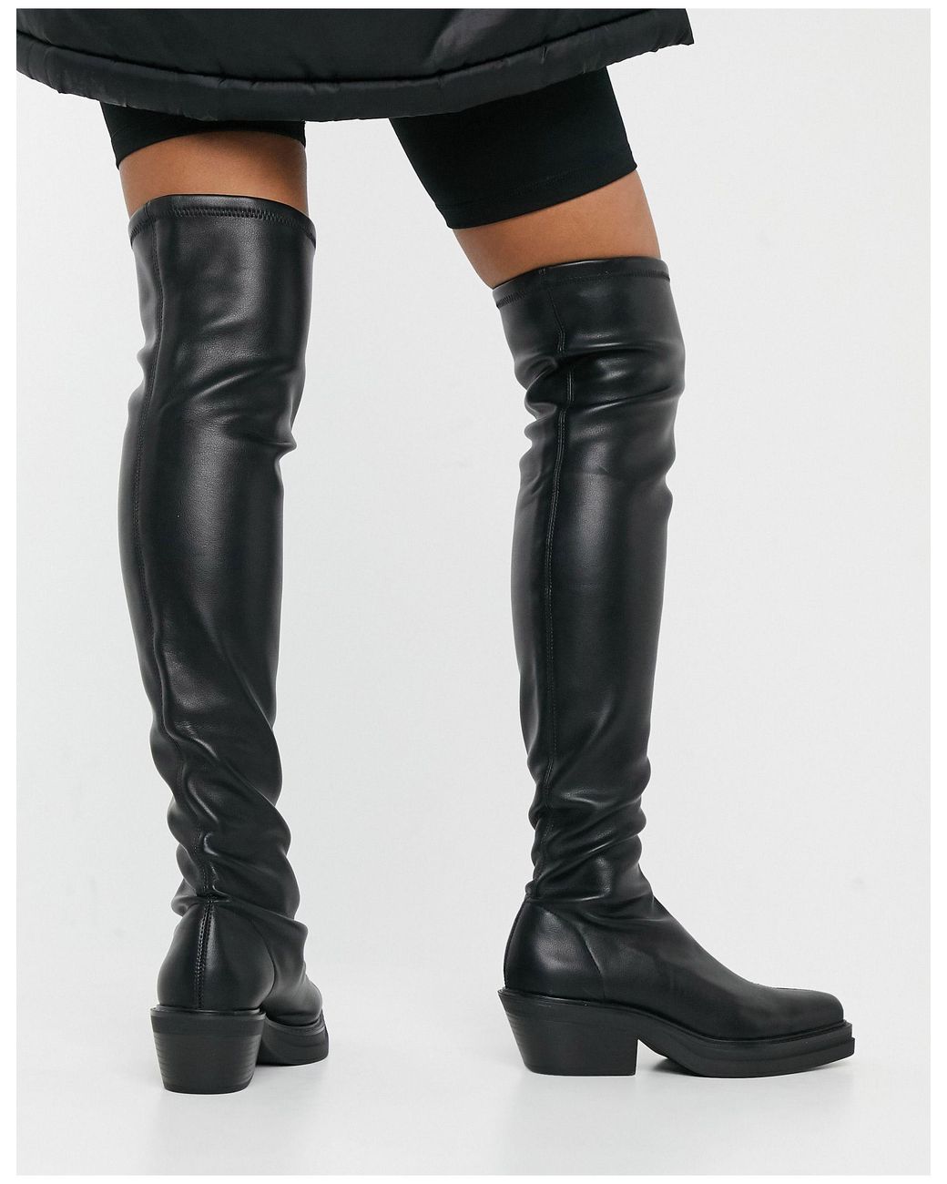 Pull&Bear Pull On Stretch High Leg Boots in Black | Lyst