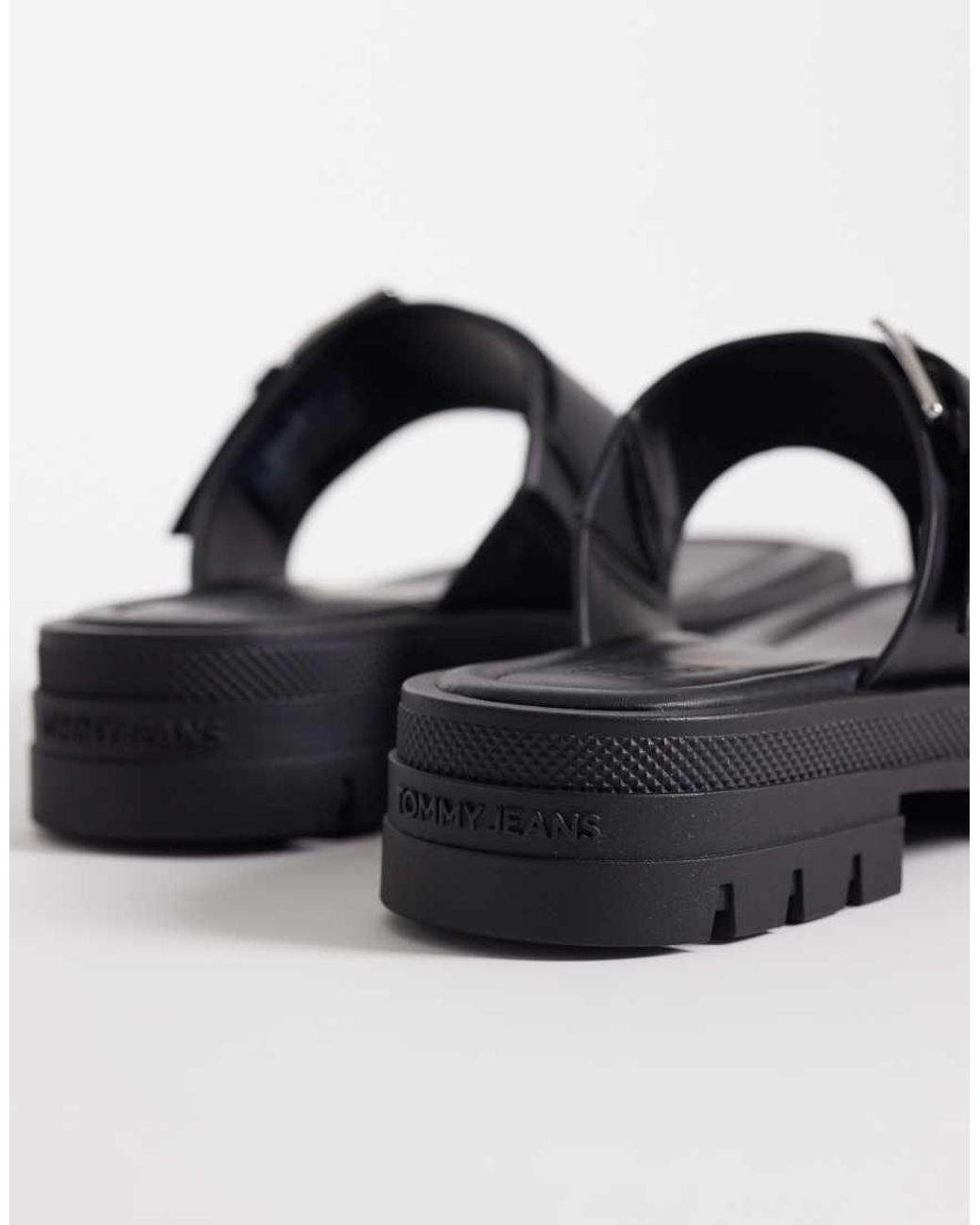 Tommy Hilfiger Black Chunky Thong Sandals With Buckles