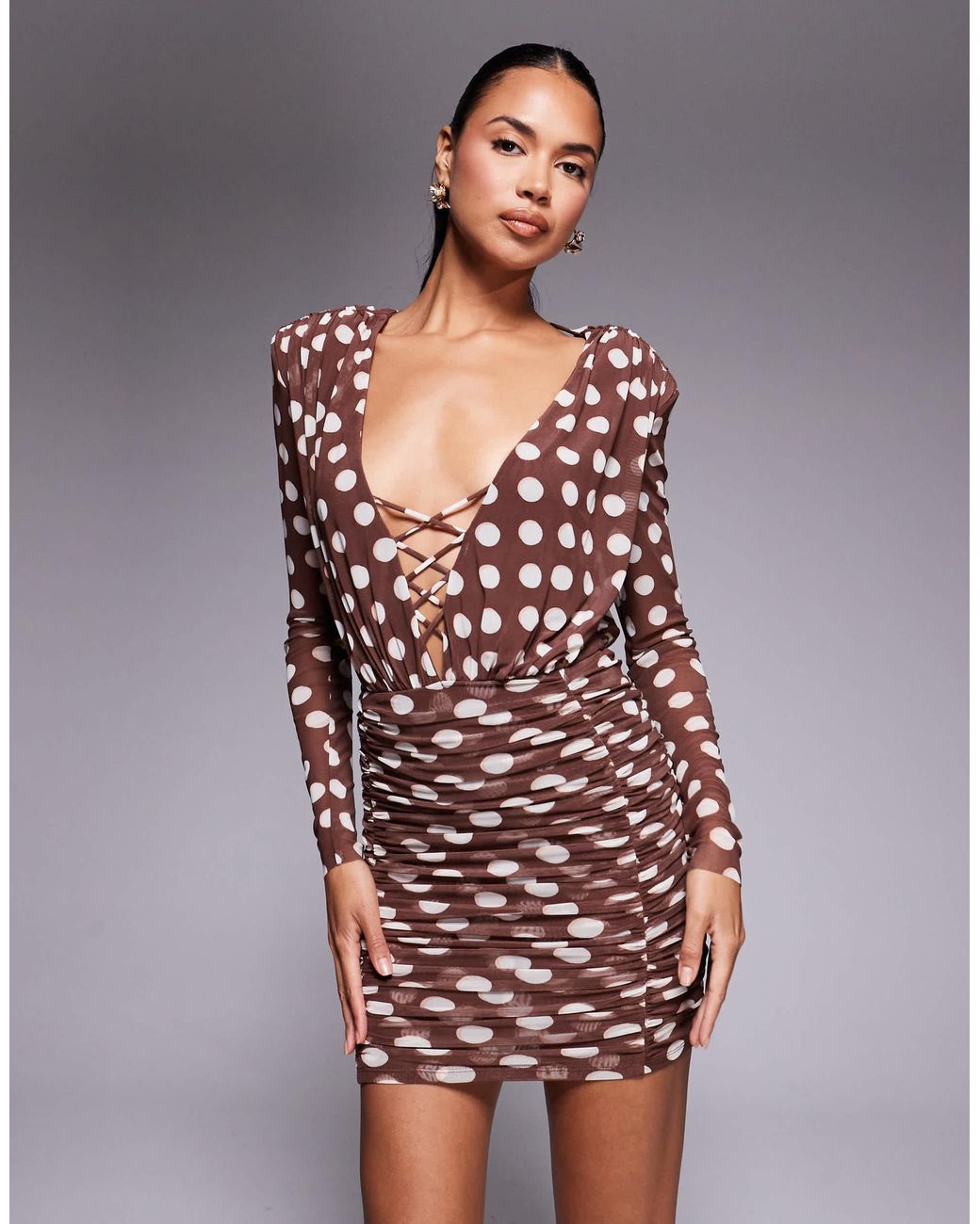 AFRM Long Sleeved Plunge Mini Dress in Gray | Lyst