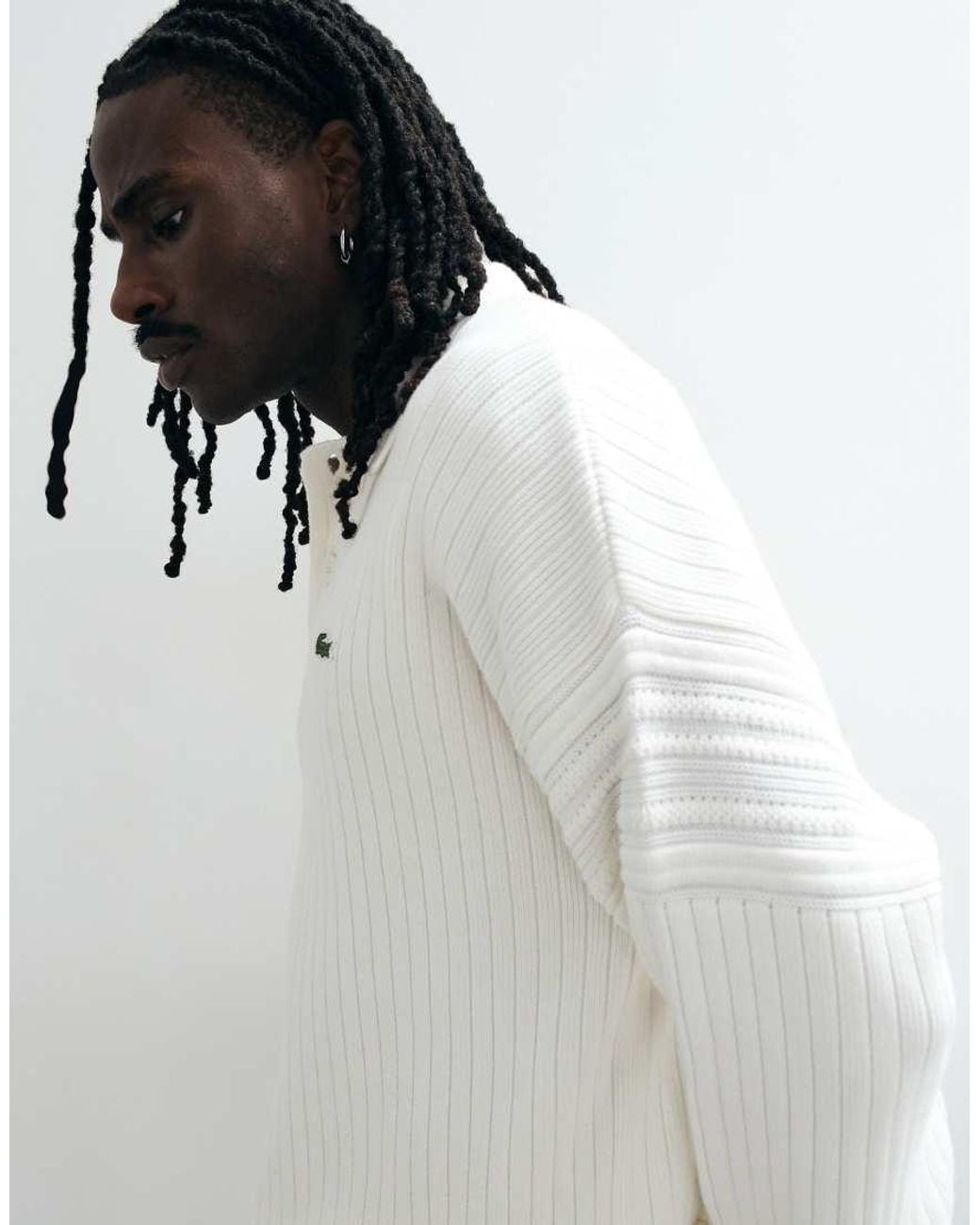 Lacoste White Cable Knit Polo Jumper for men