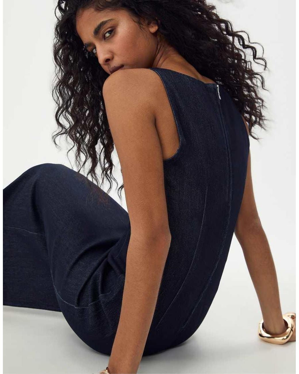 Stradivarius Blue Denim Midi Dress