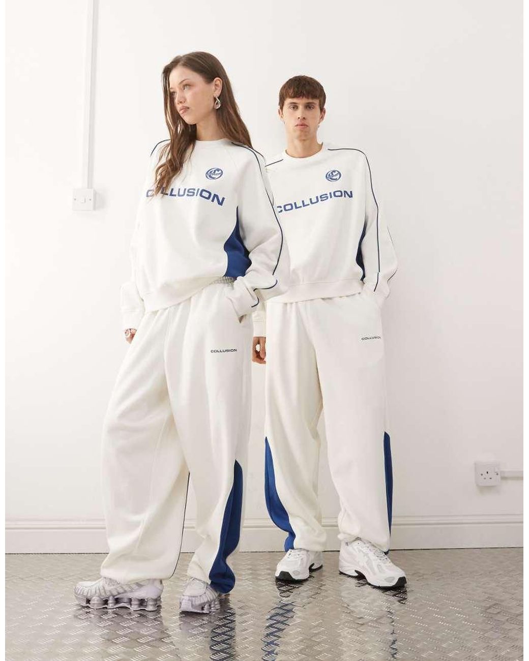 Collusion White Unisex Boxy Football Sweatshirt