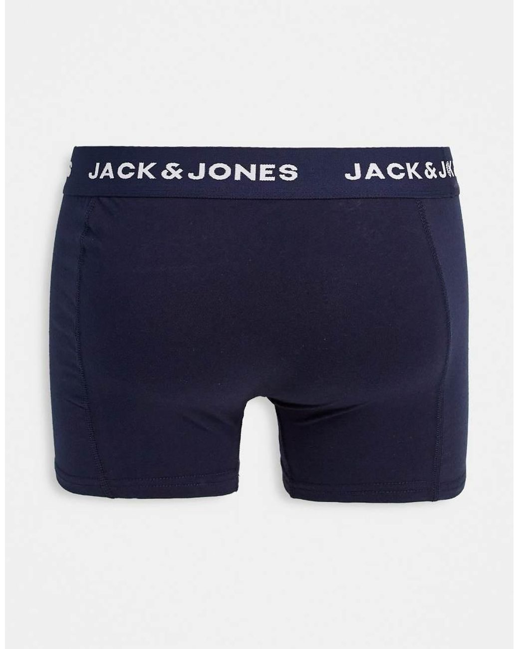 Jack & Jones Blue 3 Pack Trunks With Contrast Waist Band for men