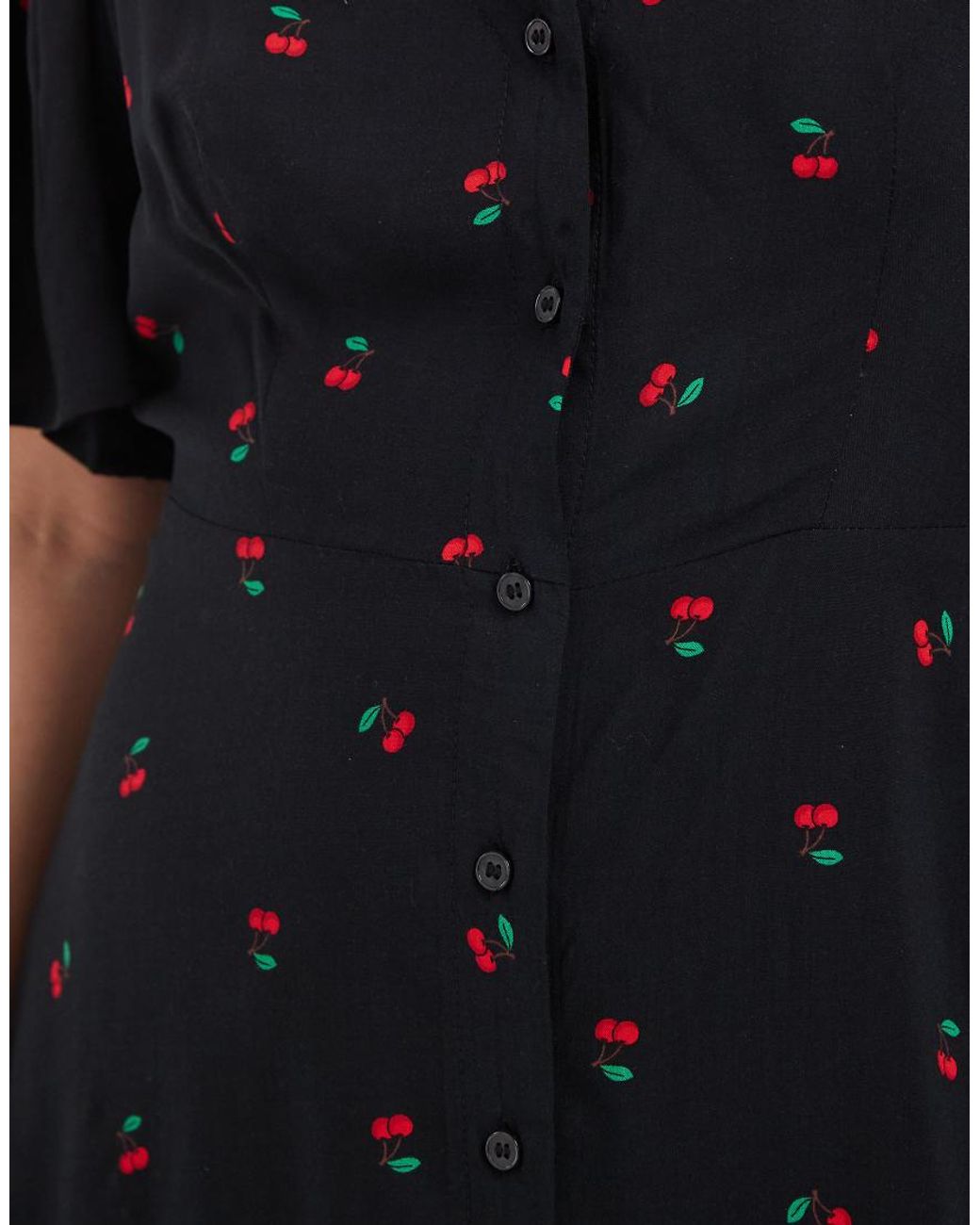 Vero Moda Black Button Through Mini Skater Dress With Cherry Print