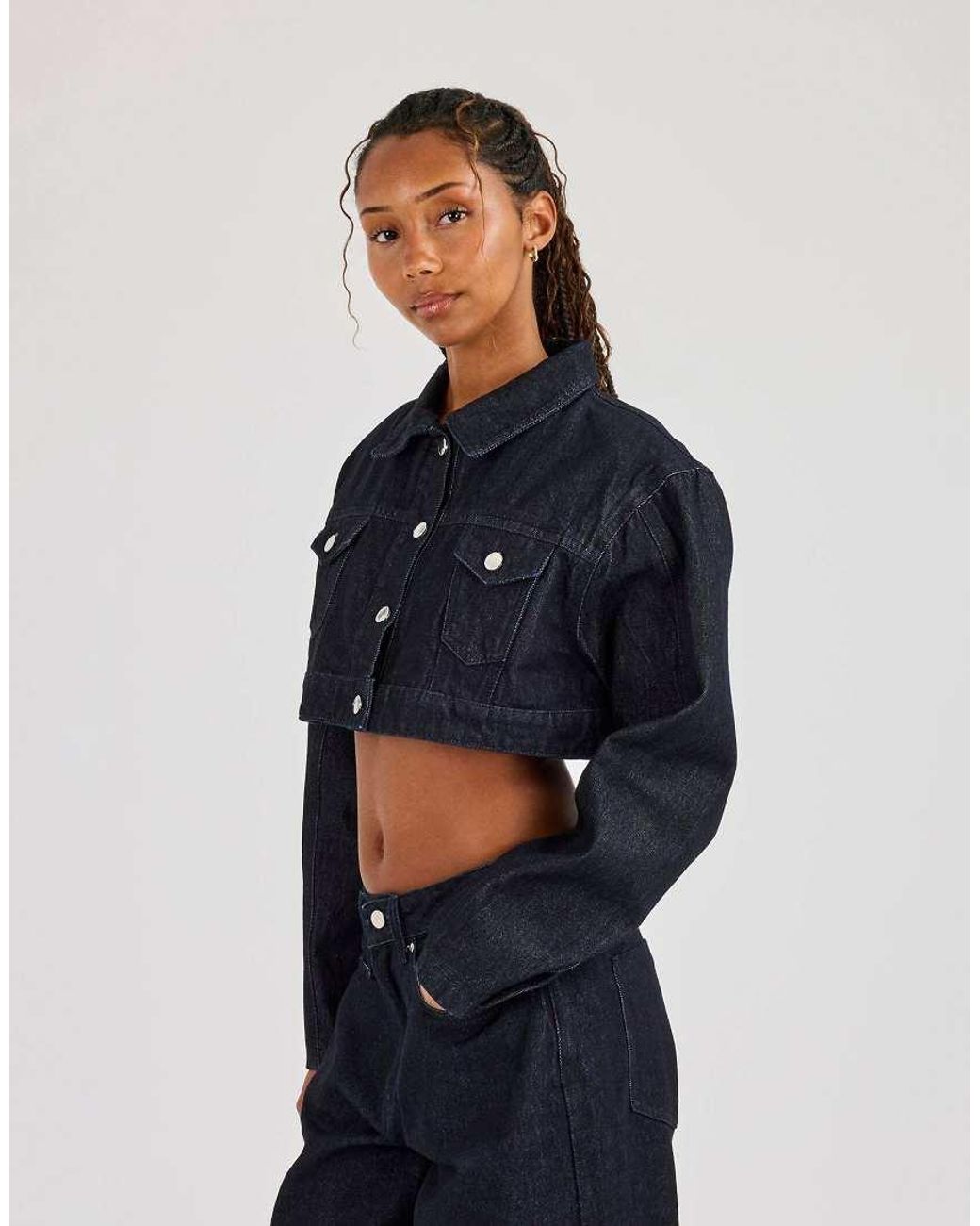 CERNUCCI Blue Super Crop Shoulder Pad Denim Jacket