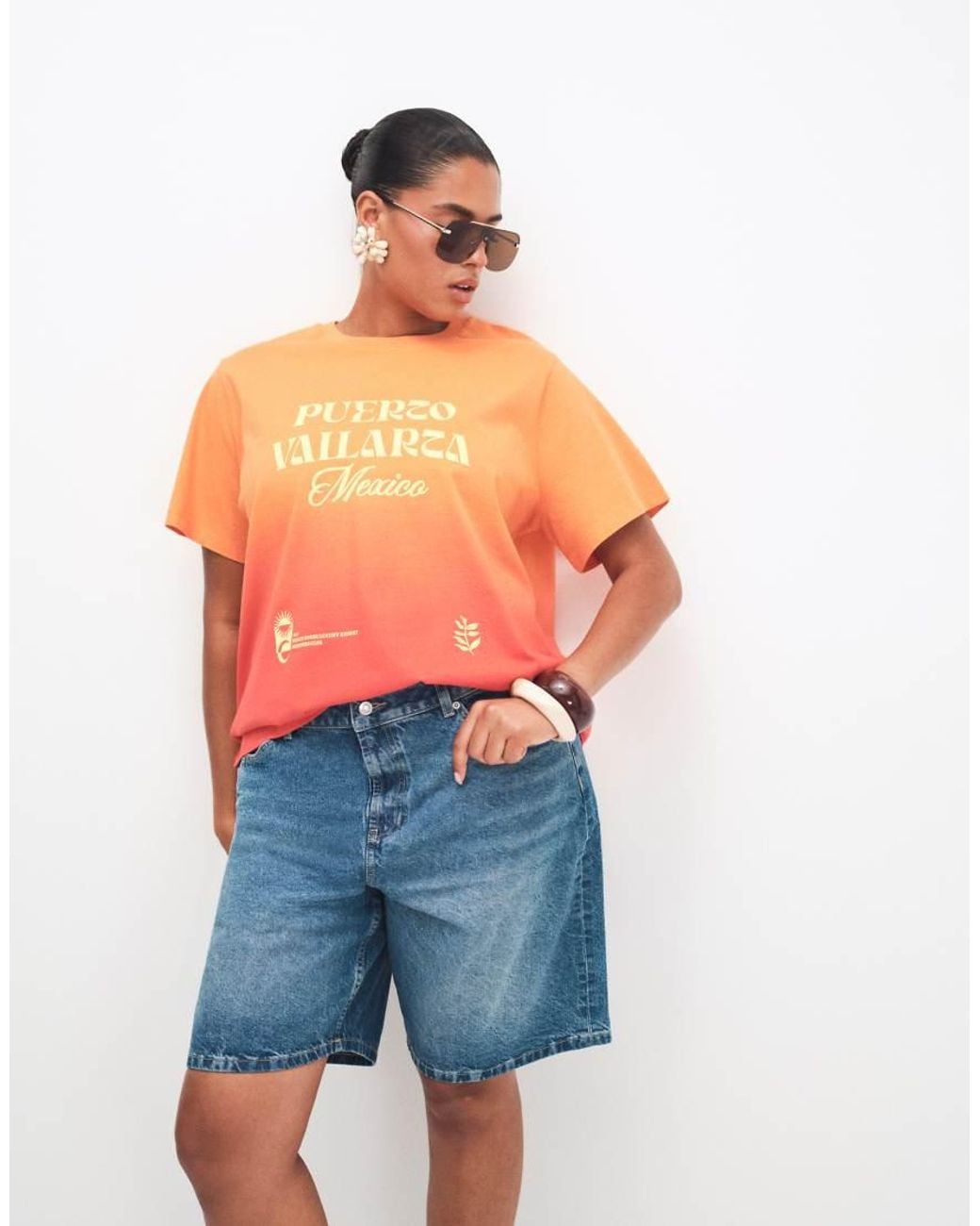 ASOS Orange Asos Design Curve Boxy T-shirt With Puerto Vallarta Embroidery