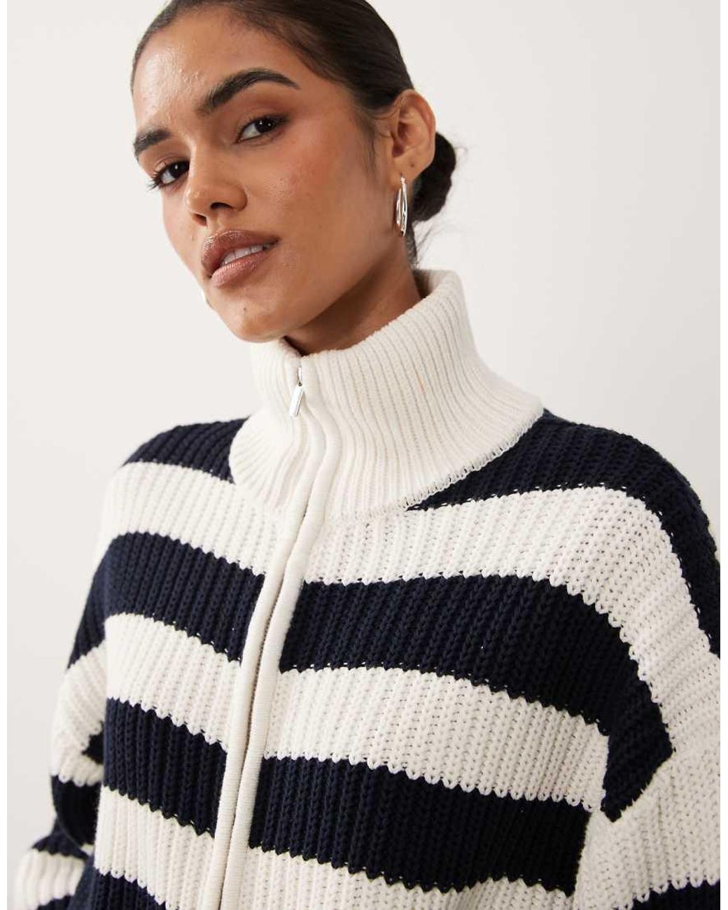 Gina Tricot White Rich Cotton Knitted Zip Cardigan