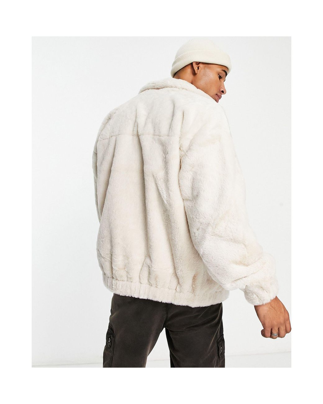 Bershka Faux Fur Full-zip Jacket in White for Men | Lyst