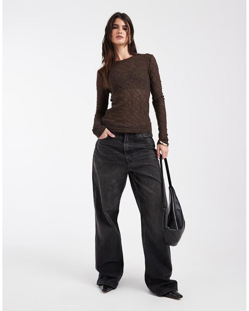 Noisy May Brown Long Sleeve Lace Top