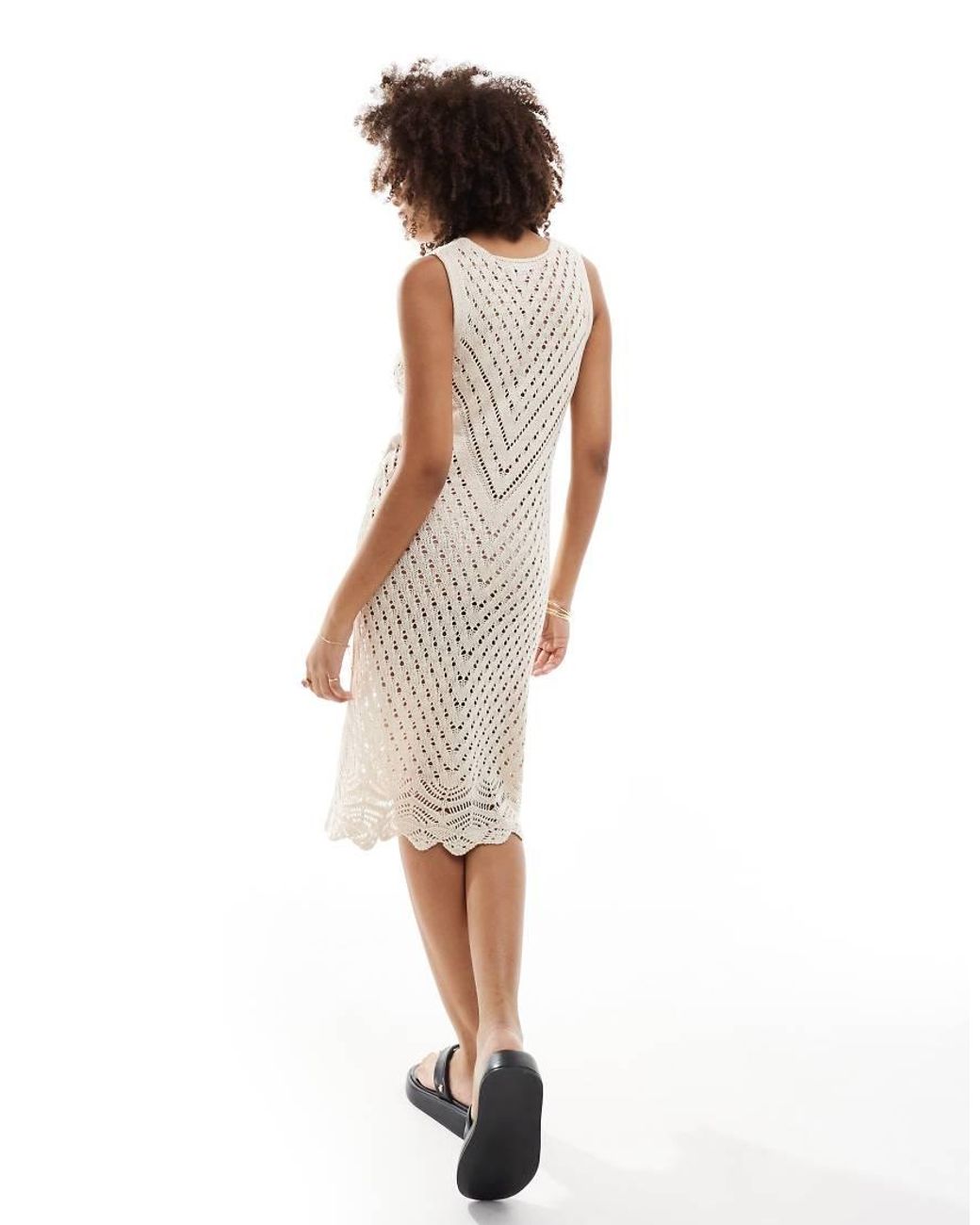 Jdy White V Neck Crochet Midi Dress