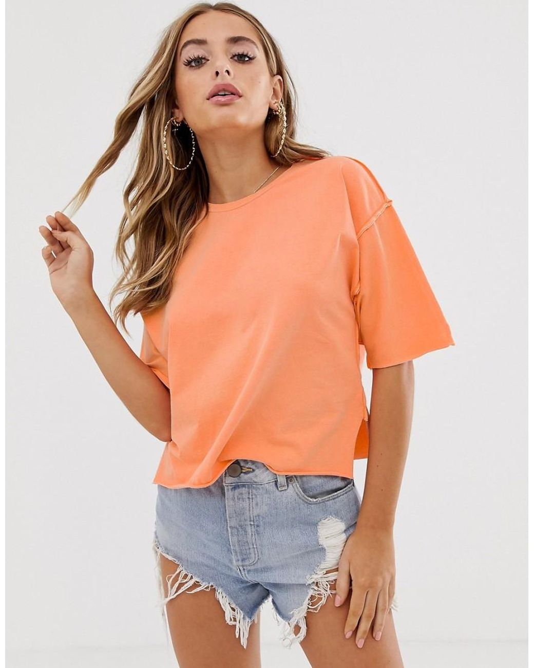 ASOS Raw Seams T-shirt In Washed Coral in Pink - Lyst