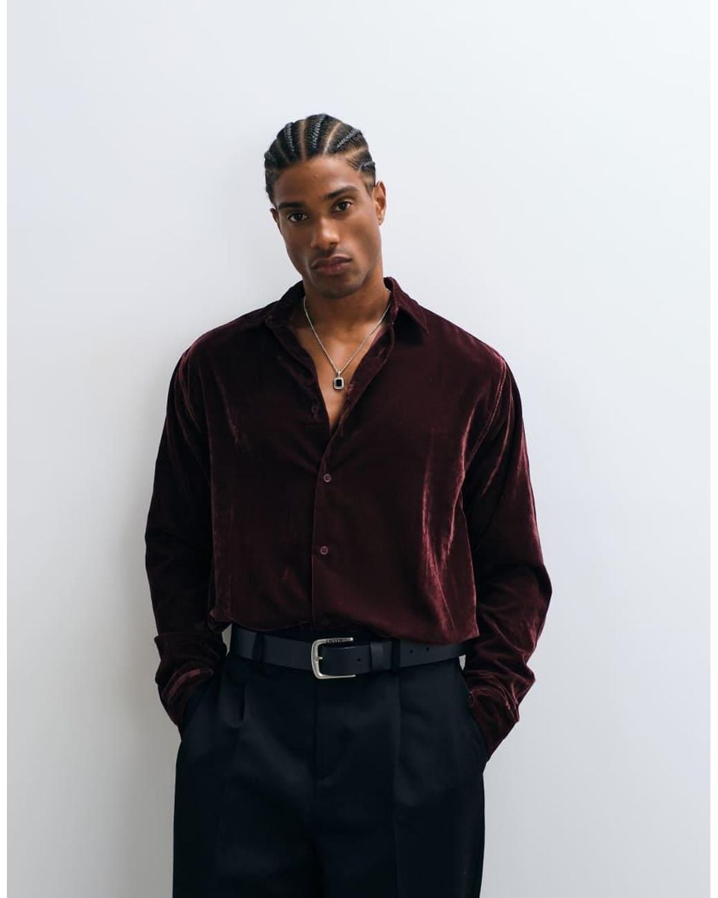 ASOS Blue Relaxed Velvet Shirt for men