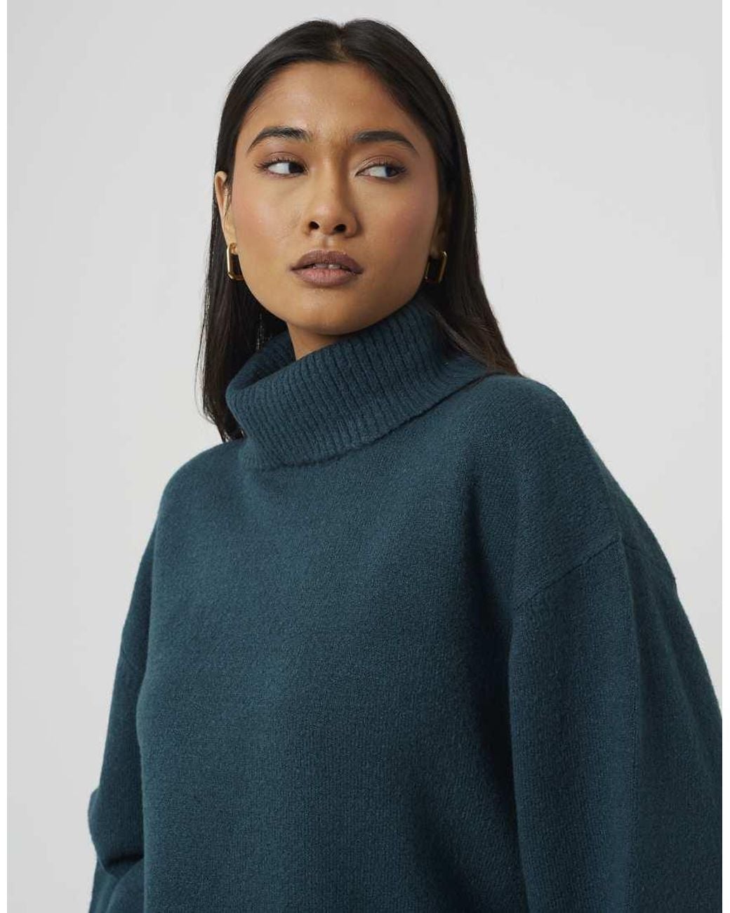 Brave Soul Blue Loose Fit Roll Neck Knitted Jumper