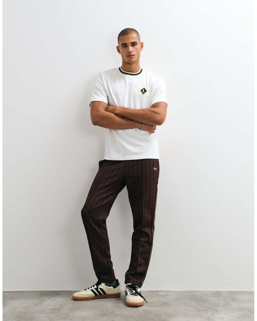 Lacoste White Badge Logo Short Sleeve Contrast T-Shirt for men