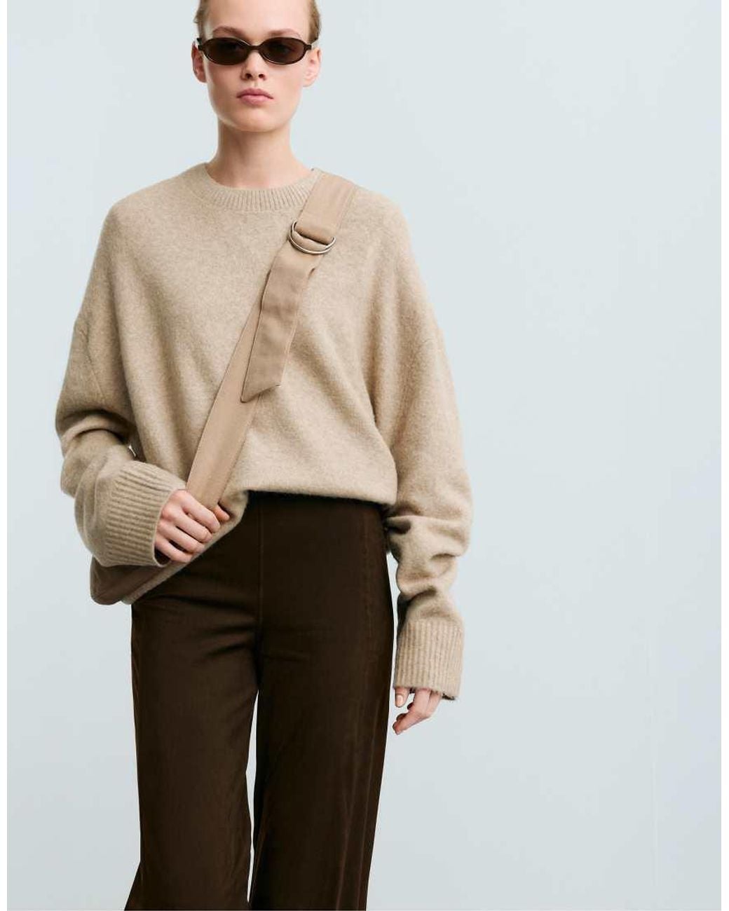 Oysho Brown Suede-Effect Straight-Leg Trousers