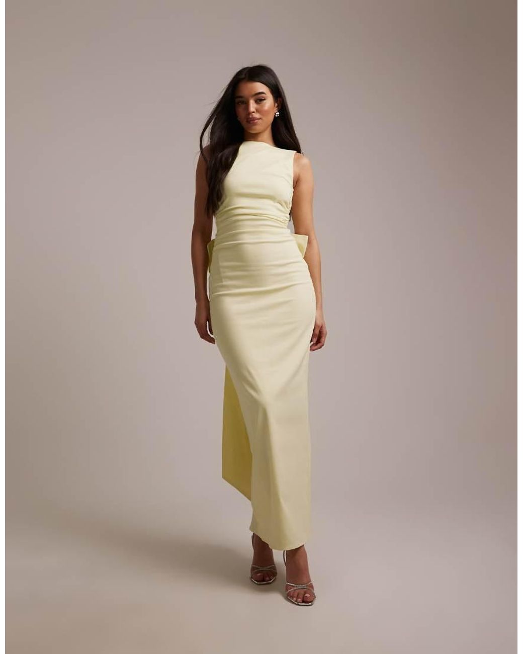 TFNC London Metallic Bridesmaid Bengaline Maxi Dress With Detachable Bow Back