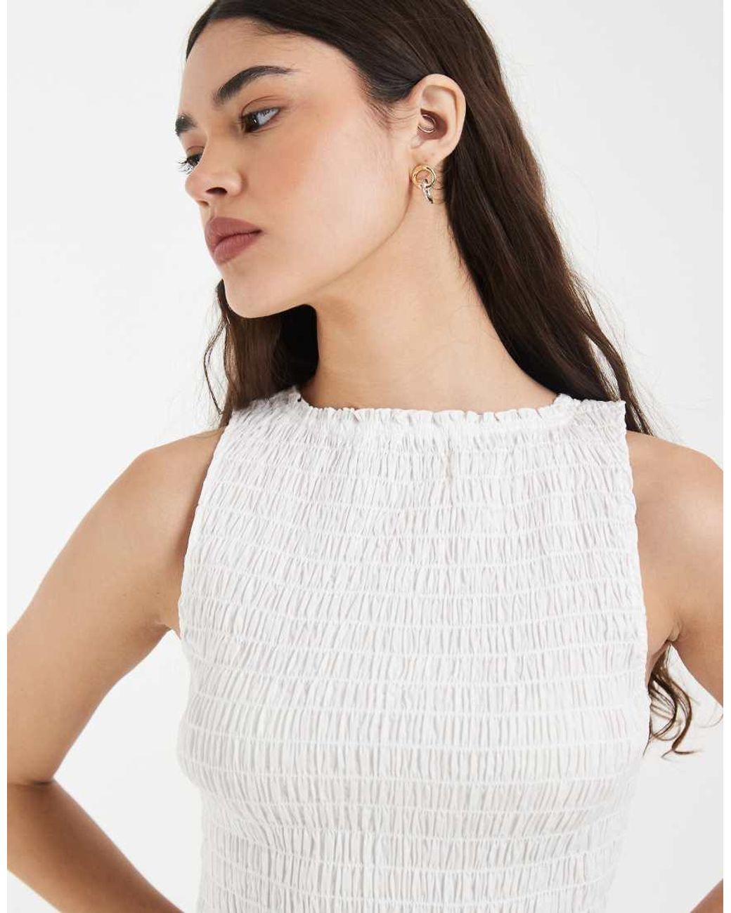 & Other Stories White Smocked Pure Cotton Mini Dress