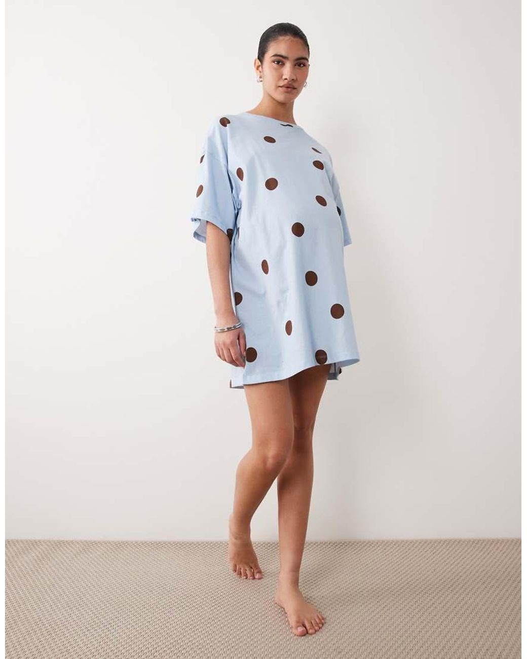 ASOS Blue Maternity Polka Dot Oversized Spot Sleep Tee
