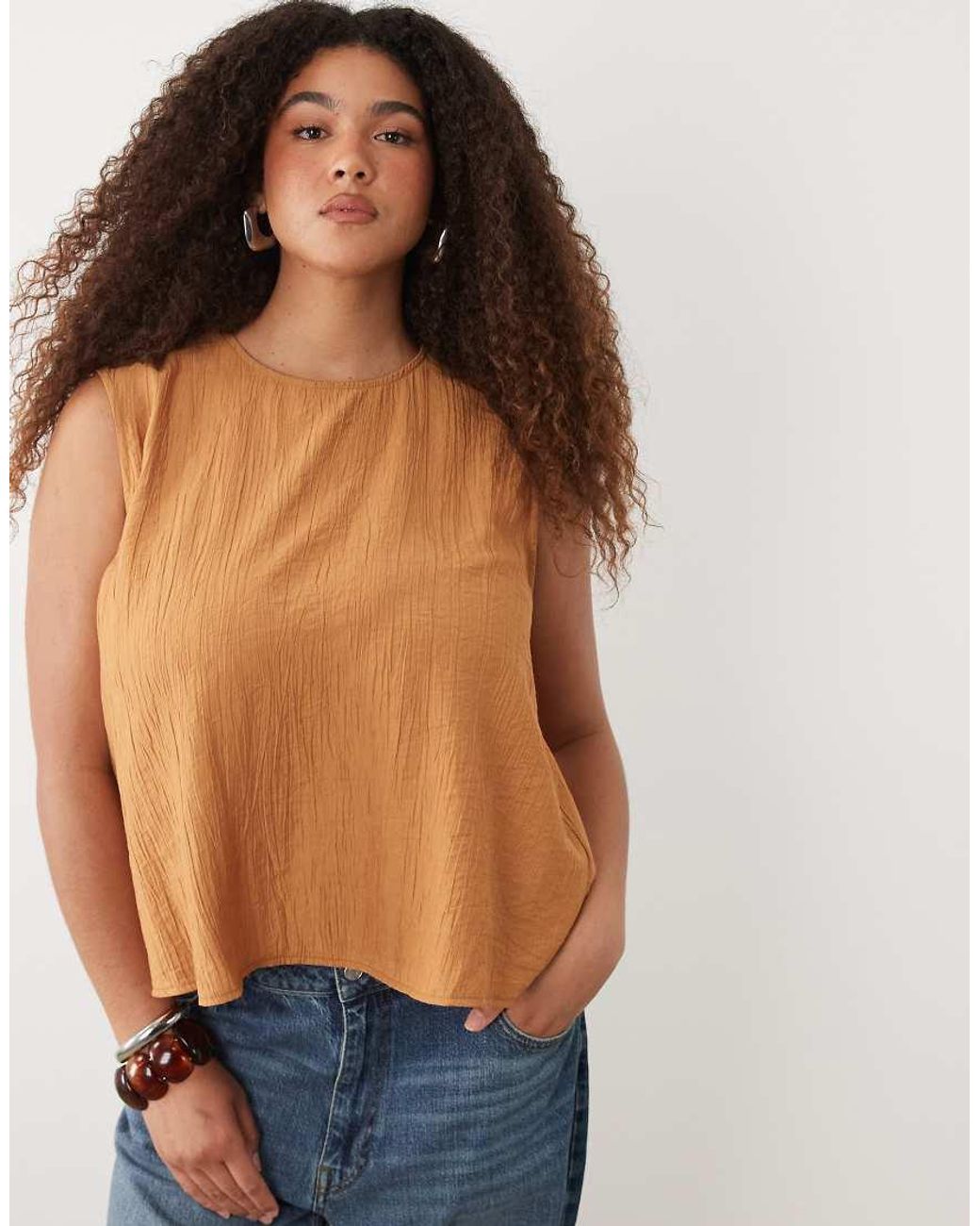 ASOS Brown Asos Design Curve Crinkle Shell Top