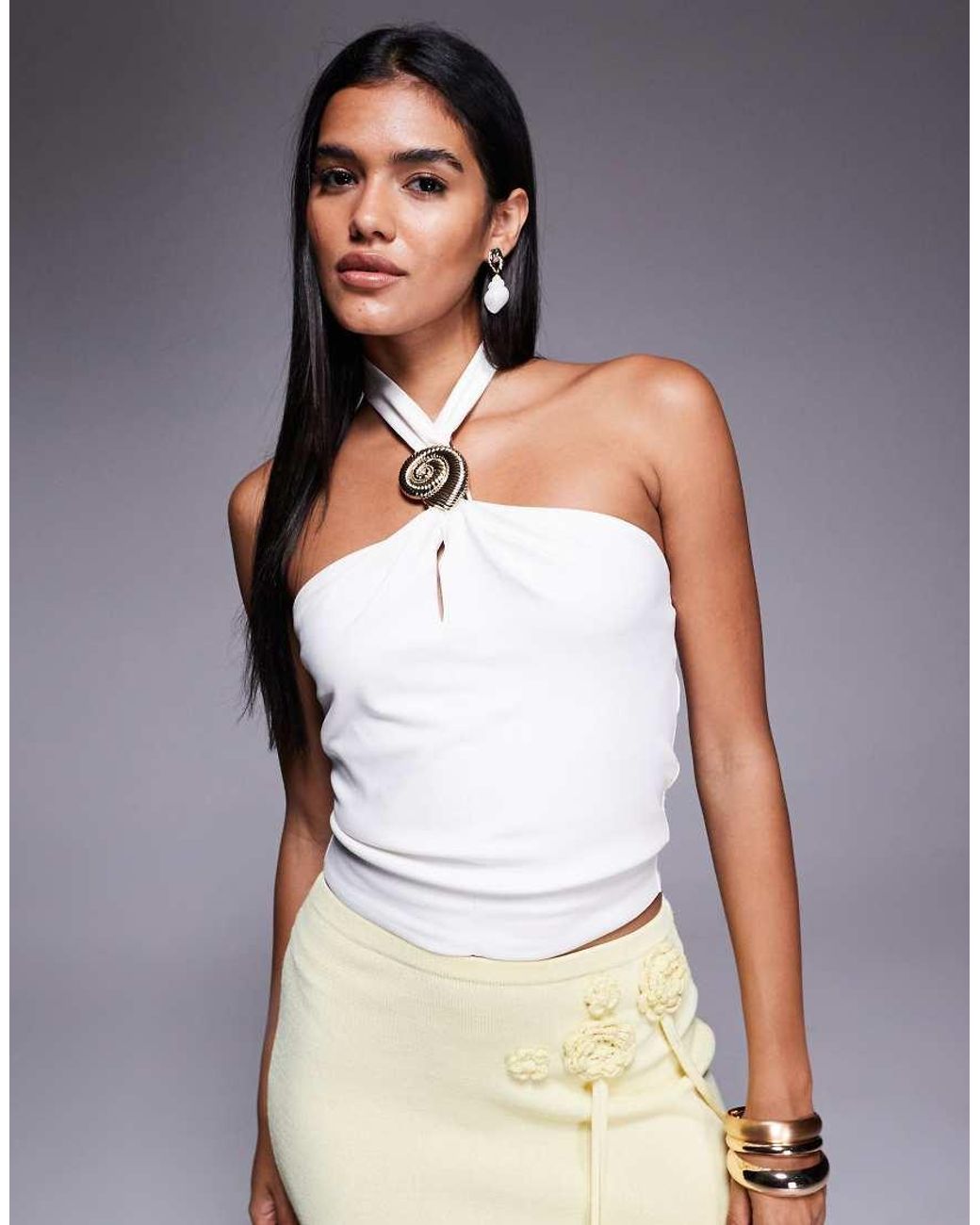 River Island White Shell Trim Halter Neck Top