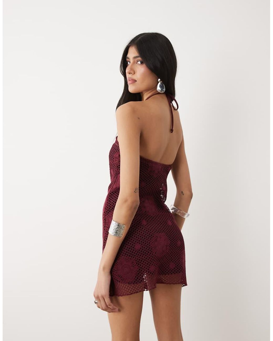 Motel Red Kaku Crochet Dress