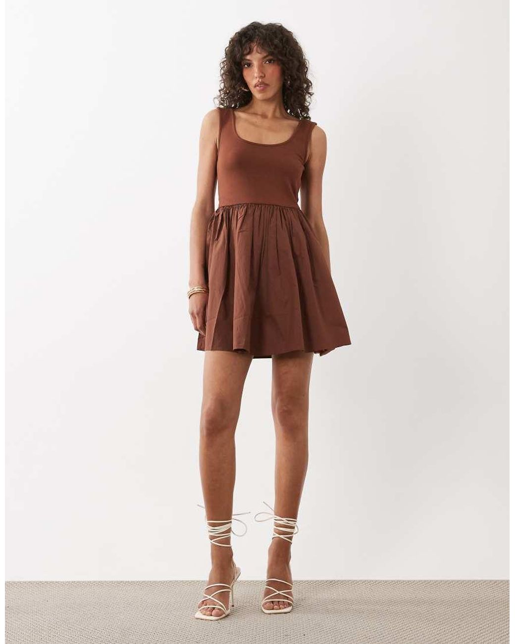 Nobody's Child Brown Colorado Scoop Neck Ruched Skirt Mini Dress