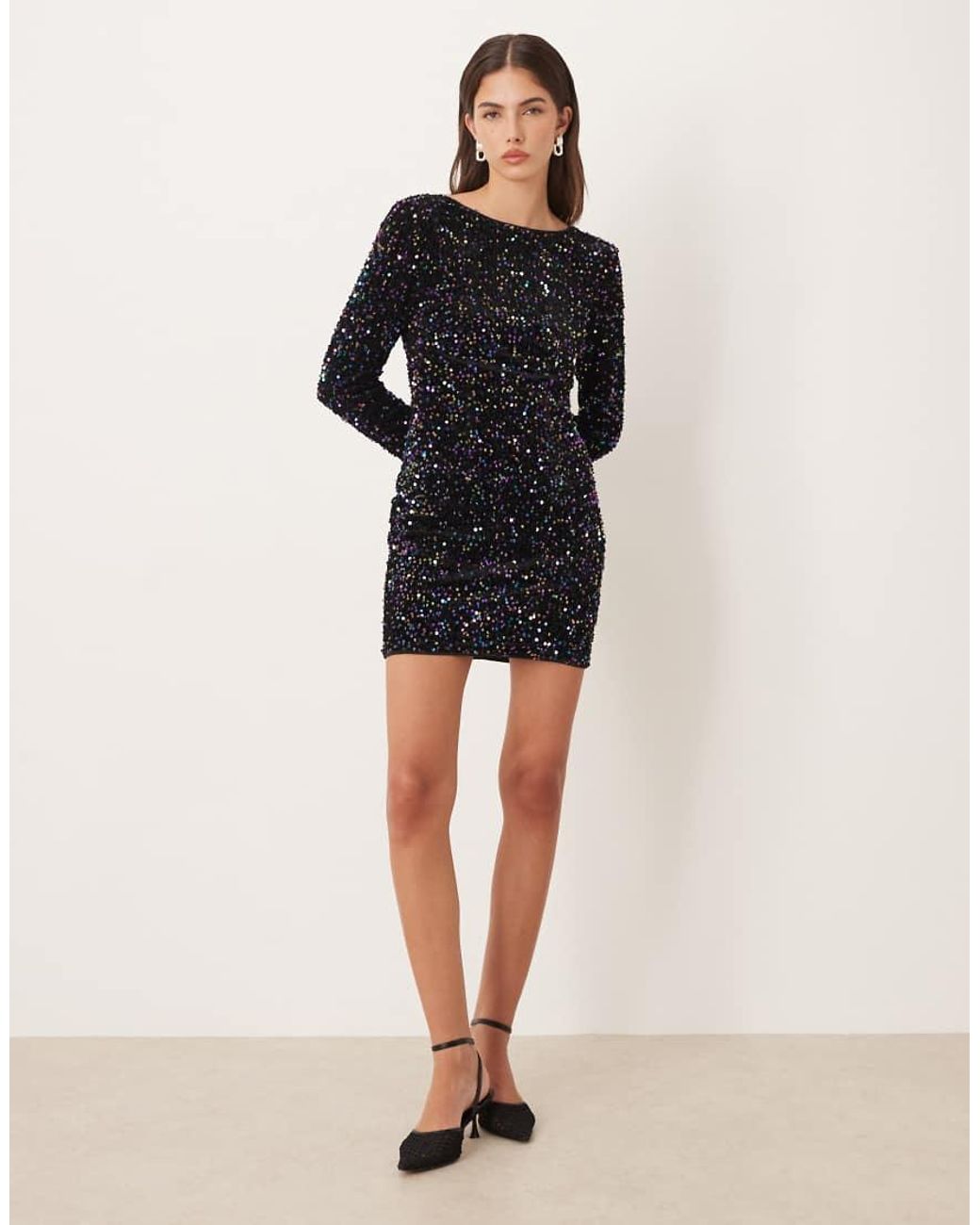 Lovedrobe Black Embellished V-Back Velvet Bodycon Mini Dress