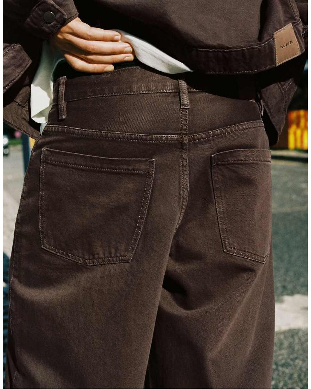 Pull&Bear Green Front Seam Barrel Jeans for men