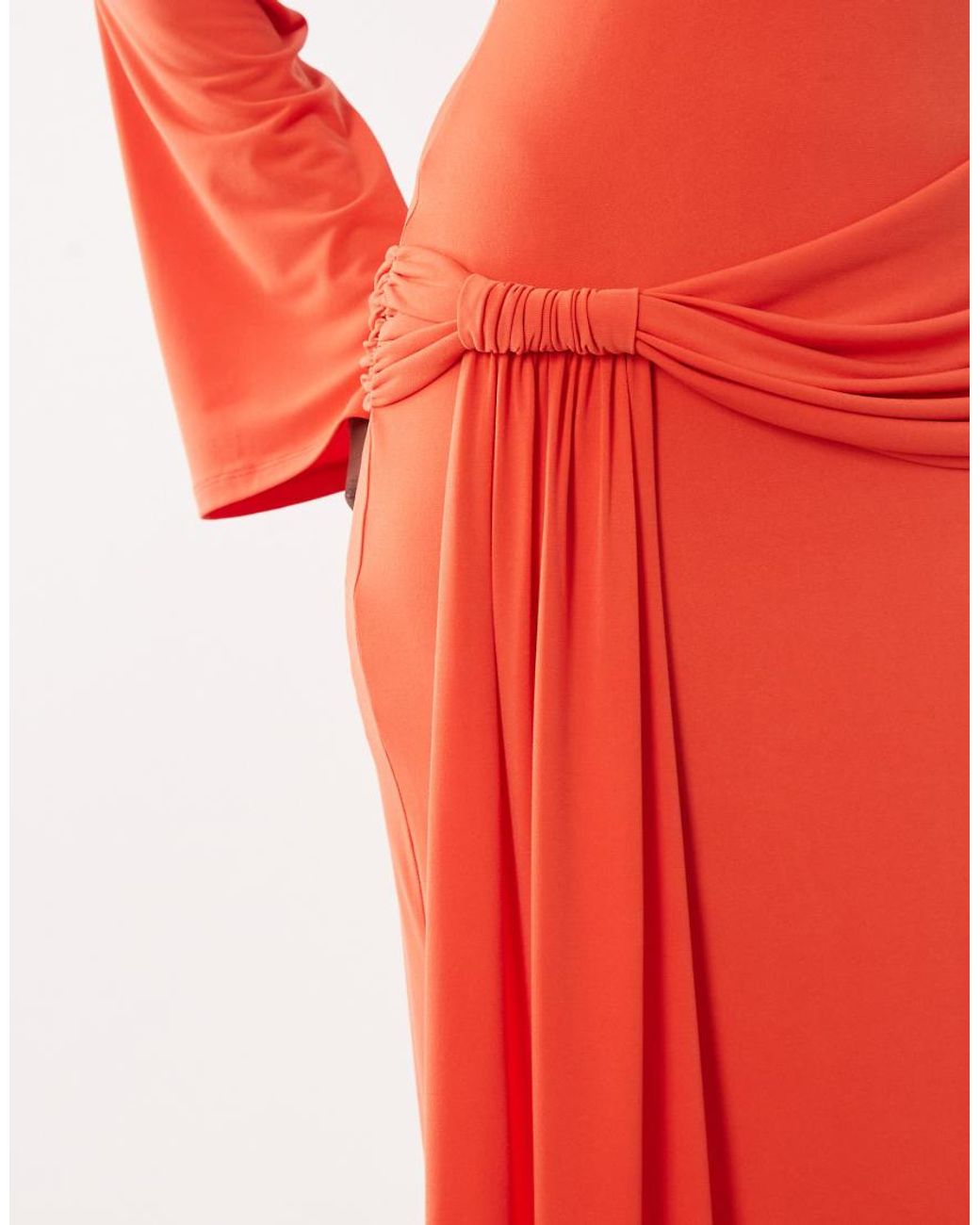 DASKA Red Slinky Long Sleeve High Neck Twist Drape Detail Maxi Dress