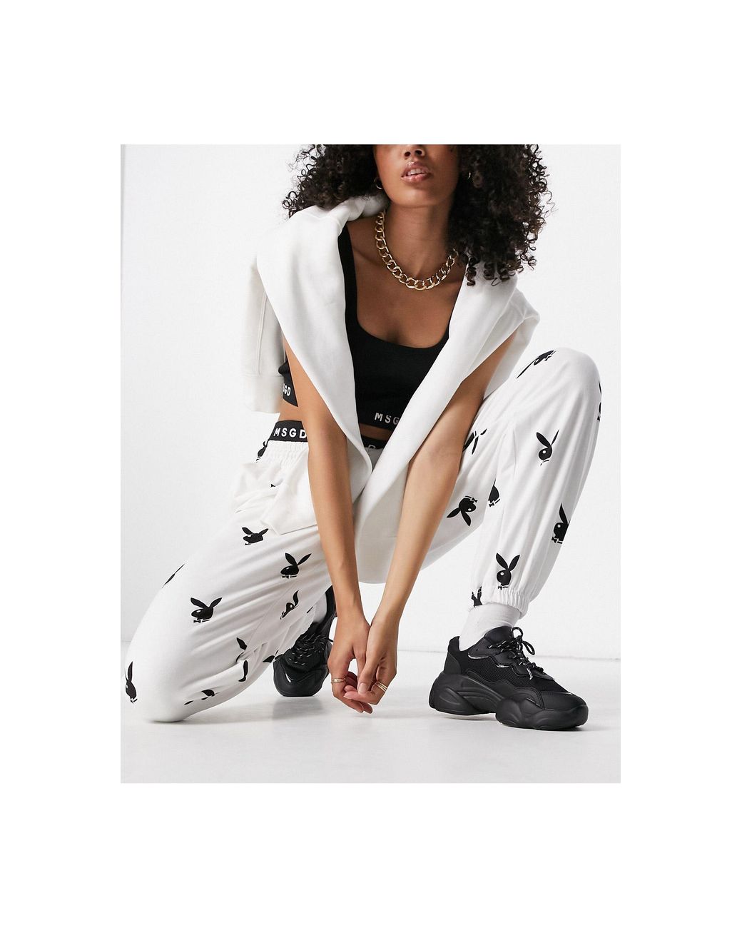 Missguided Playboy Co-ord Oversized jogger With Bunny Print in White | Lyst