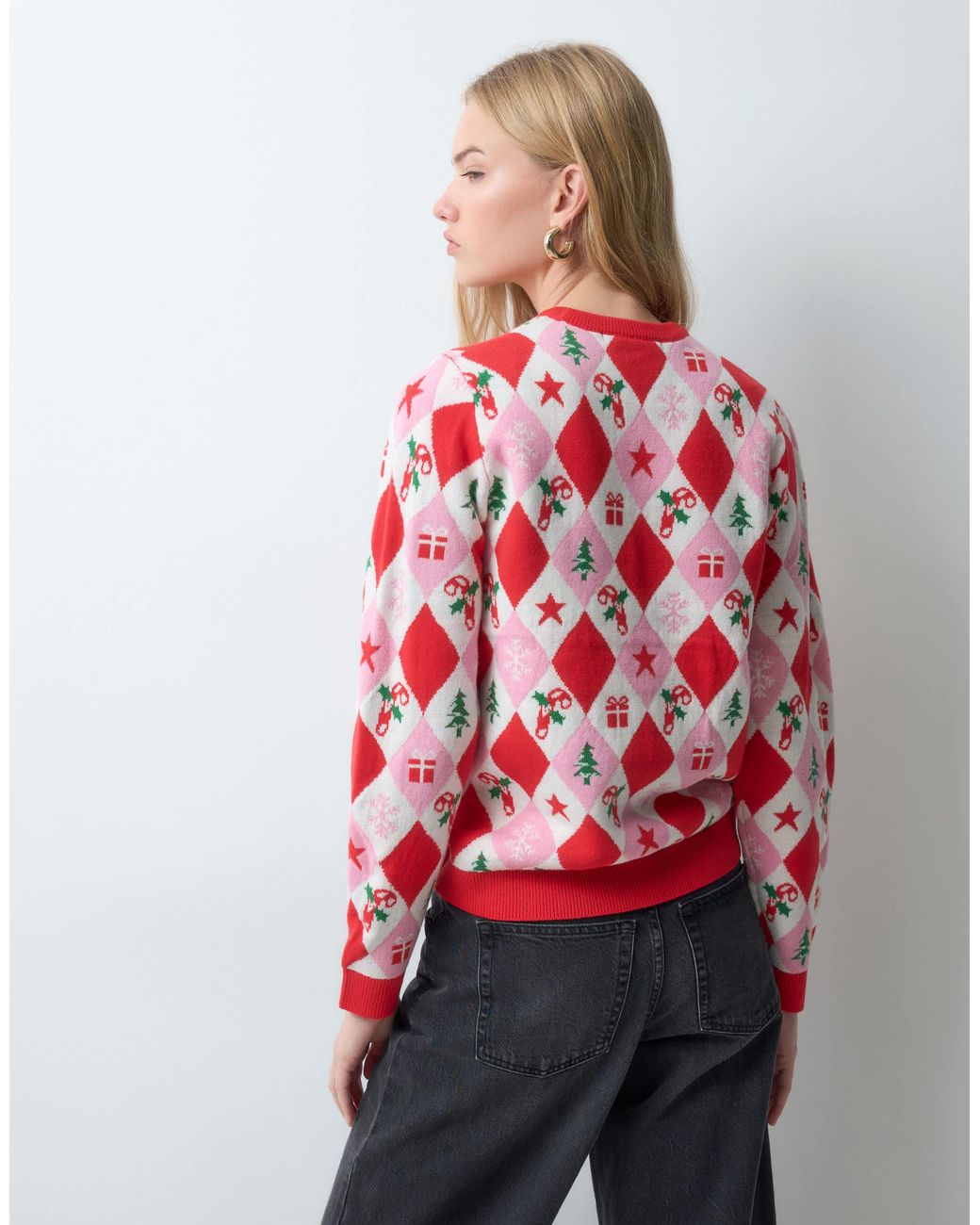 Threabdare pull en maille à losanges Threadbare en coloris Red