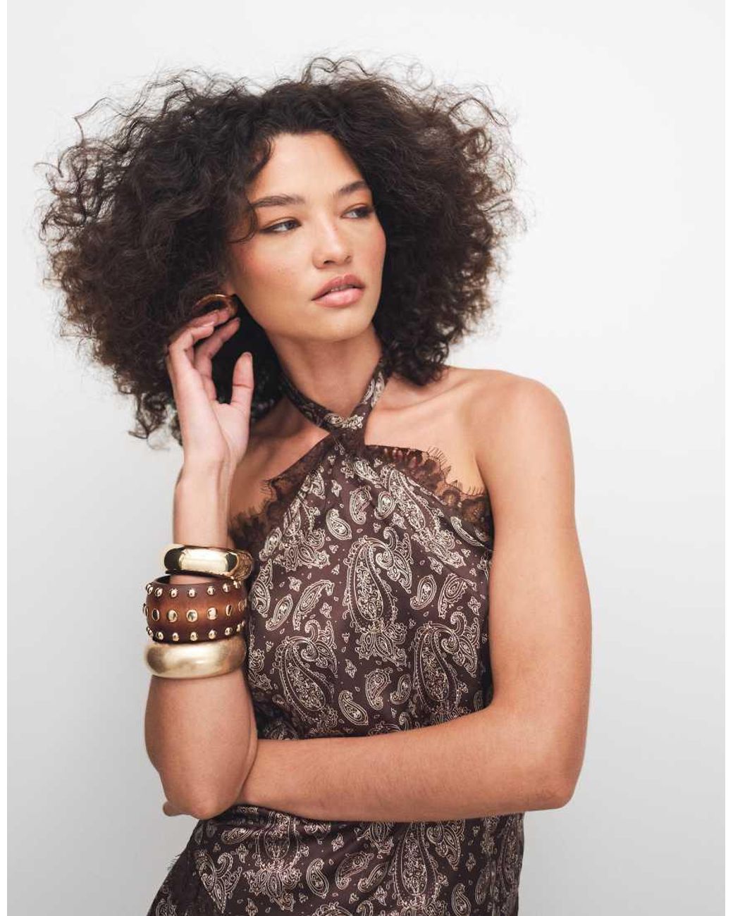 Noughts & Kisses Multicolor Halterneck Satin Bandana Top