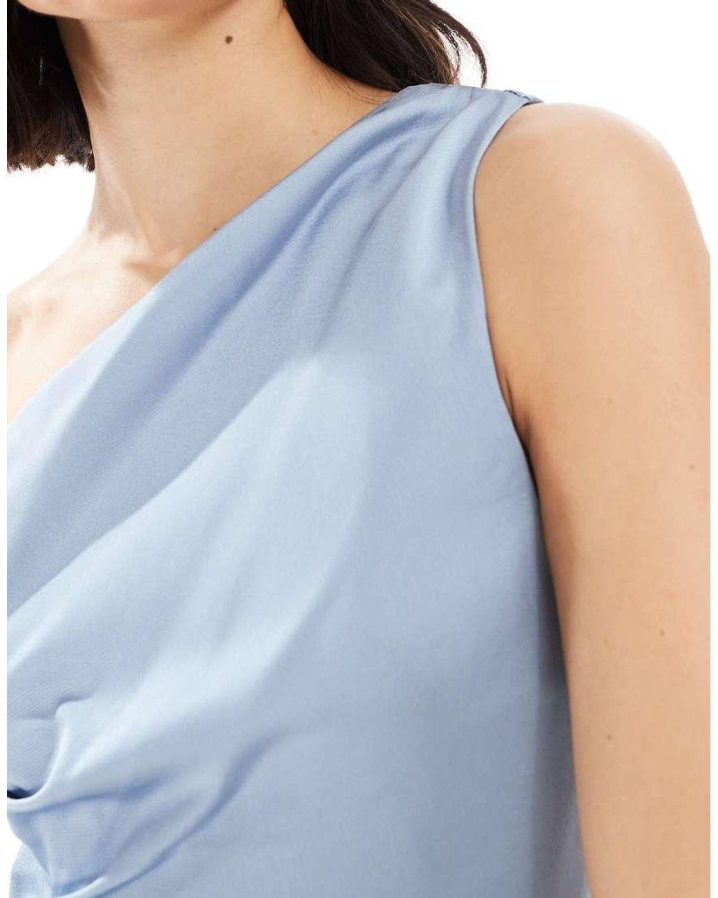 TFNC London Blue Bridesmaid One Shoulder Satin Maxi Dress With Wrap Skirt