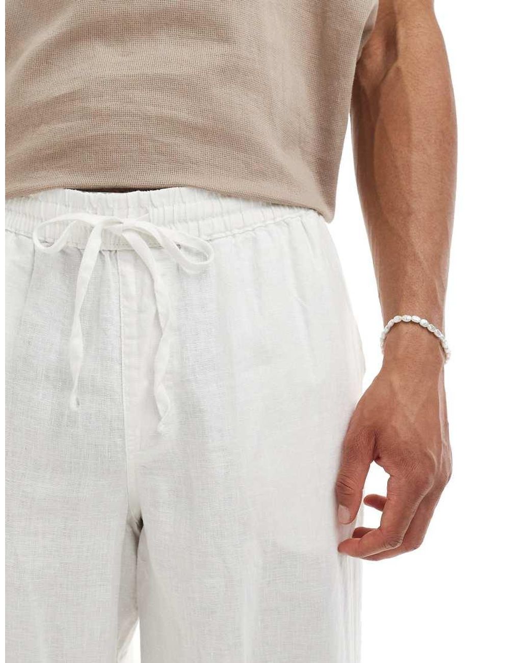 Cotton On White Baggy Linen Trouser for men