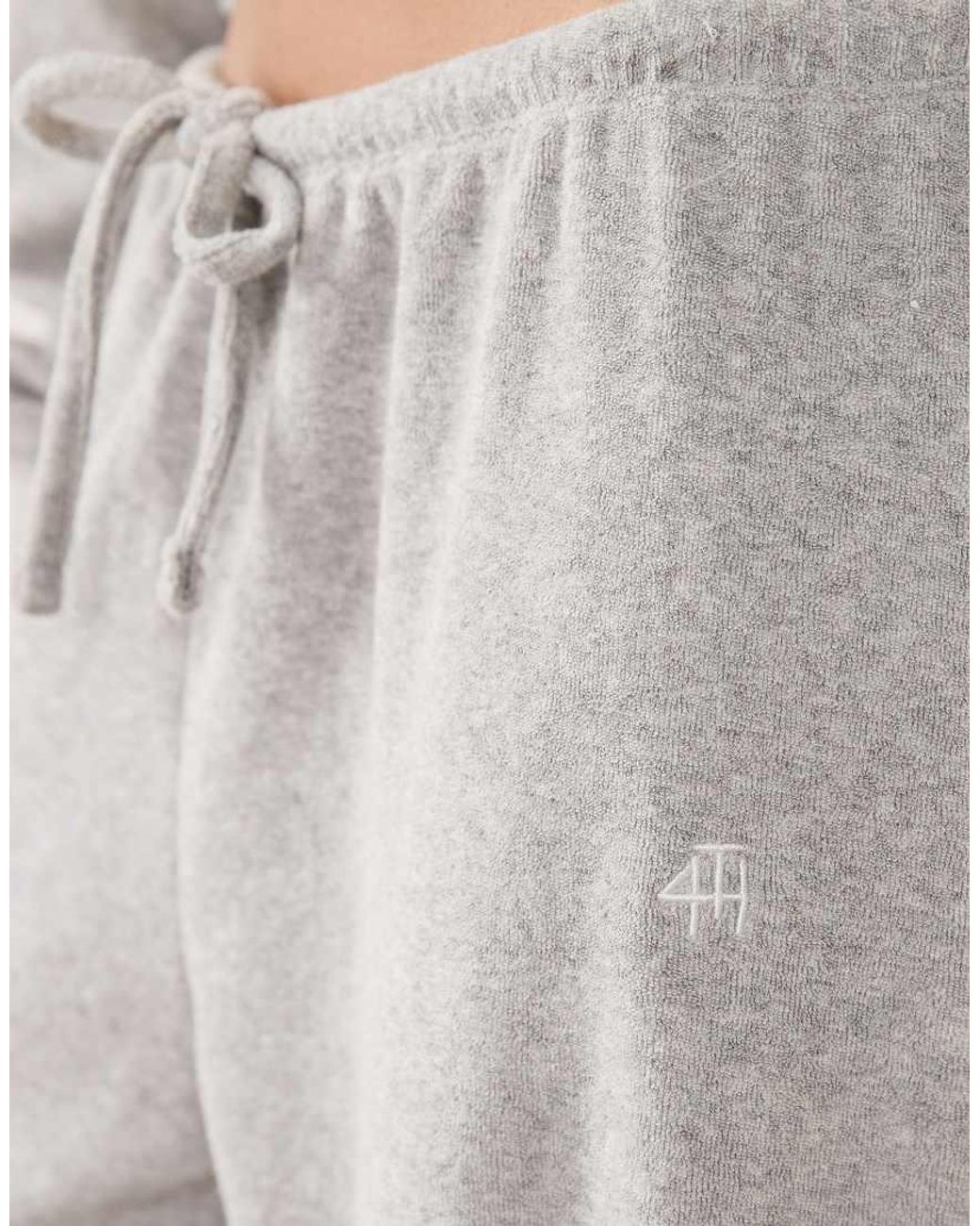 4th & Reckless Natural Cotton Rich Towelling Tie Waist Wide Leg joggers Co-ord