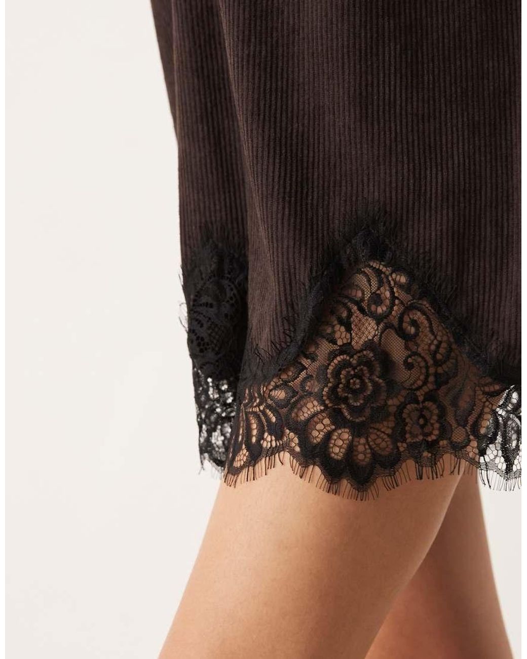 ASOS Natural Cord V Neck Lace Trim Mini Shift Dress