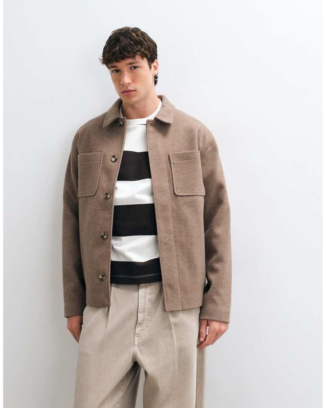 ASOS Brown Wool Look Double Pocket Shacket for men