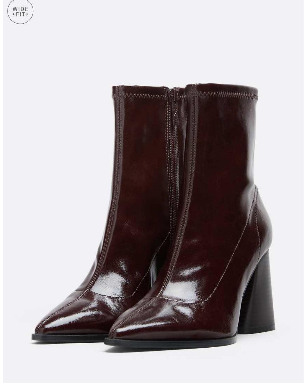 Stradivarius Brown Leather Effect Block Heel Ankle Boots