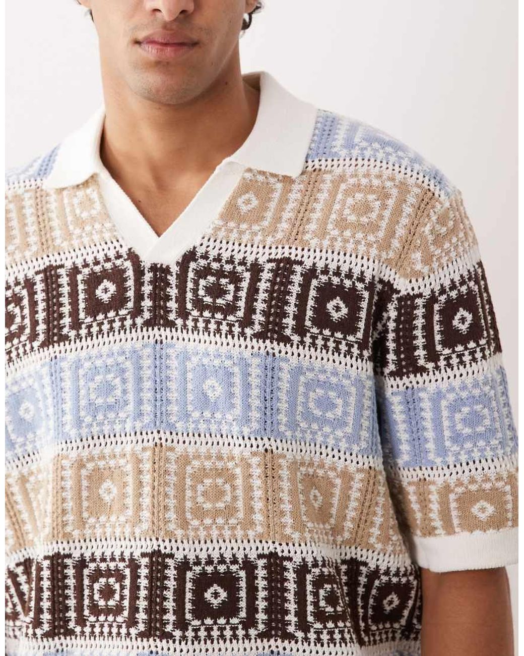 Only & Sons Blue Split Neck Relaxed Fit Knitted Polo for men