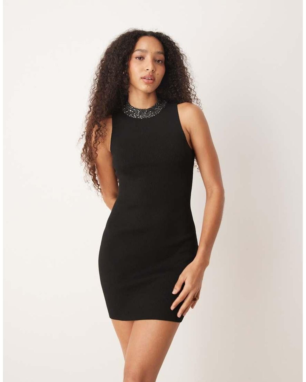 Mango Natural Sleeveless Mini Dress With Embellished Trim