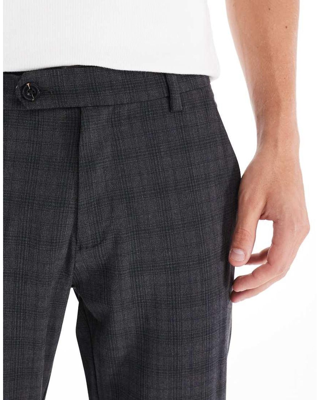 Jack & Jones Black Checkered Belted Tailored Trousers for men