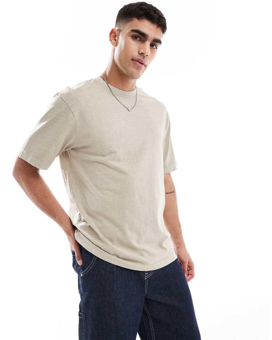 Only & Sons Gray Distressed T-shirt for men