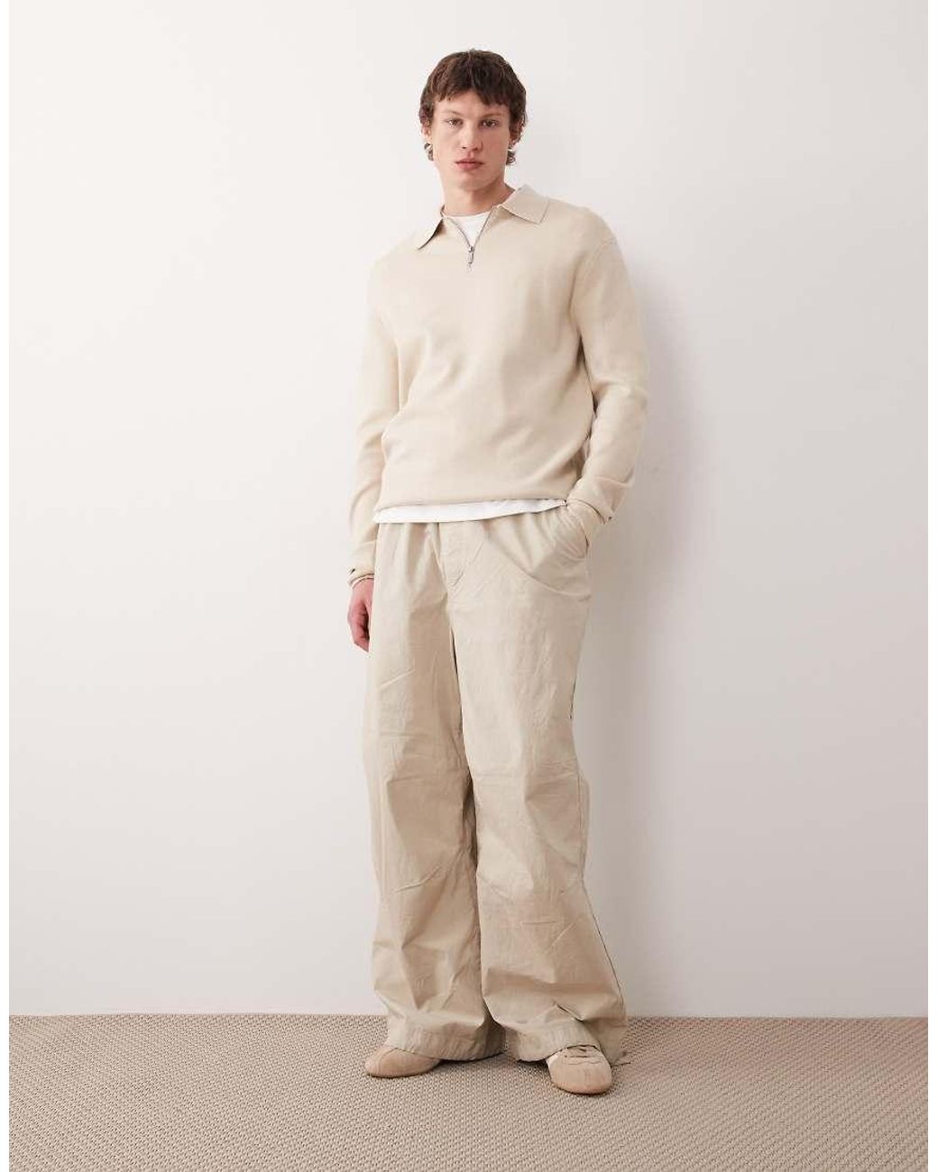 SELECTED Natural 1/4 Zip Polo Neck Jumper for men
