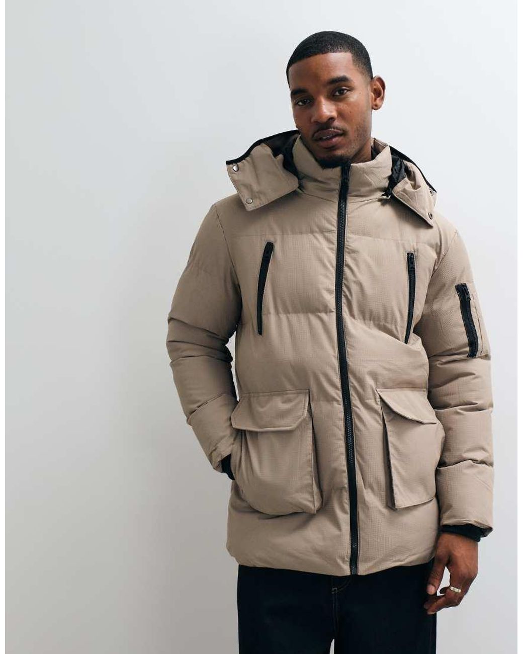 Brave Soul Blue Padded Jacket With Detachable Hood for men