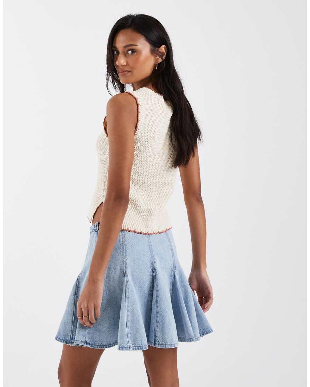 Levi's Blue Godet Pleated Denim Mini Skirt