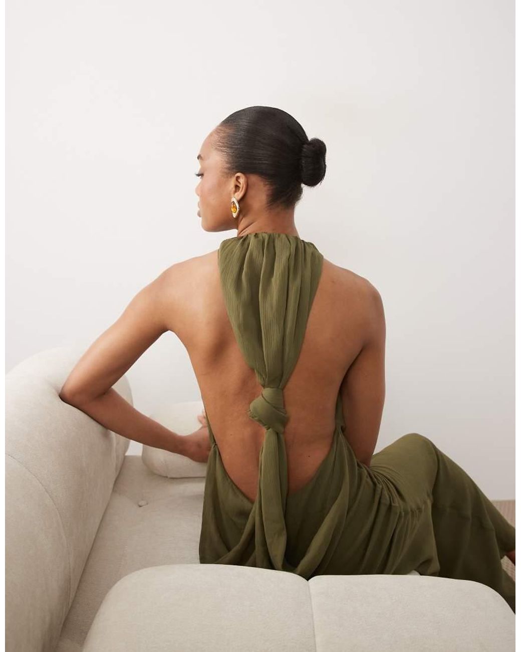 ASOS Green Asos Design Tall Draped Halter Neck Maxi Dress With Knot Back Detail